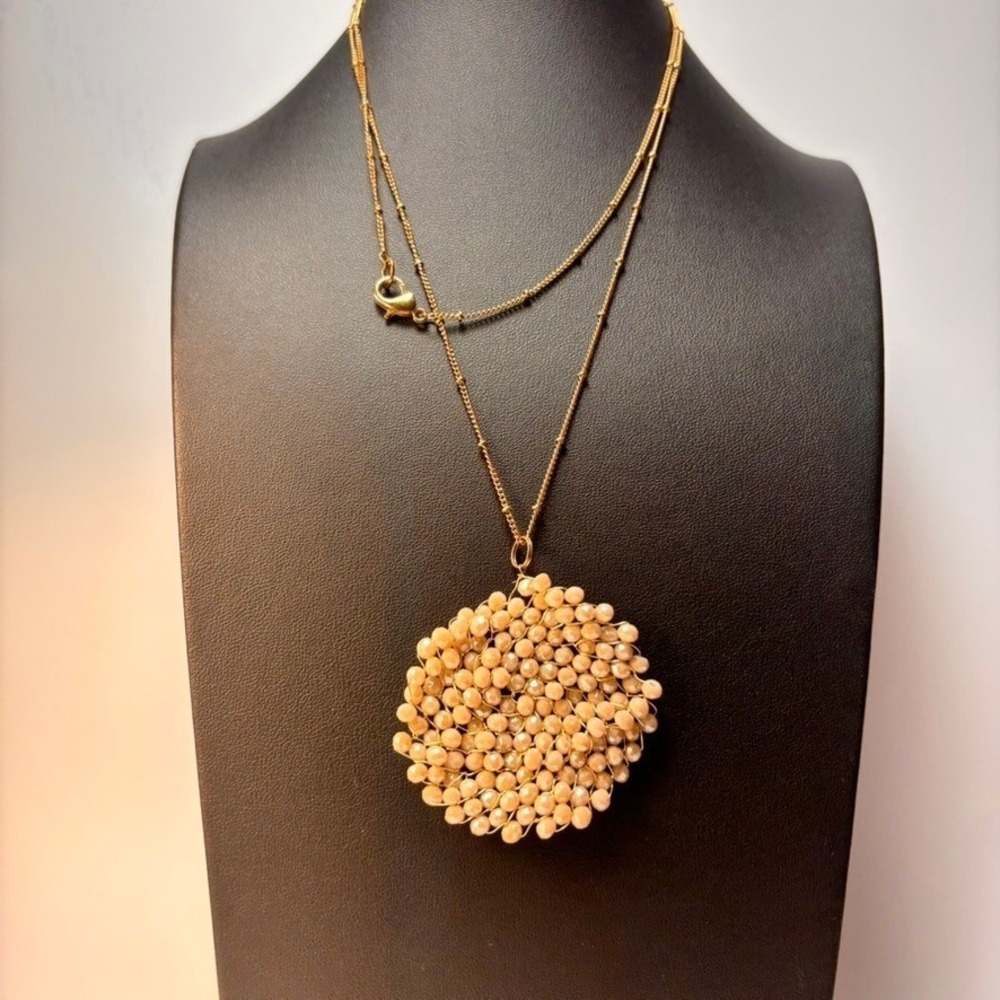 Long Beaded Pendant Necklace Gold Champagne Statement‎ Boho Minimalist 30 inch